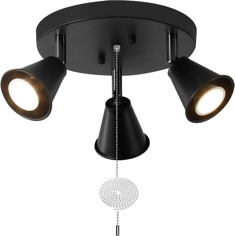 SEEBLEN 3-Light Industrial Directional Track Lighting with Pull Chain On/Off, Black Ceiling Spotlight, Morden Flush Mount Kitchen Light for Hallway,Dining Room,Porch,Office.Gu10 Bulbs Included - Image 1